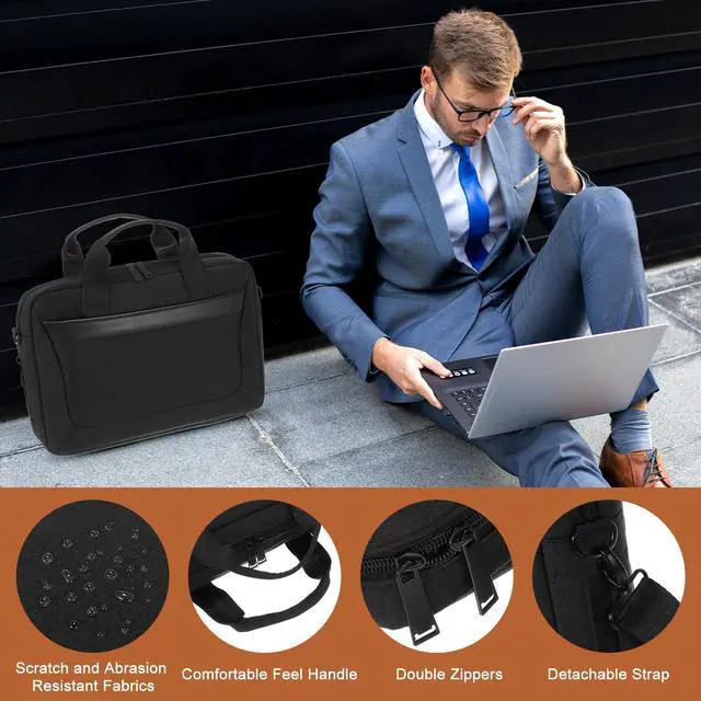 Alt view image 4 of 5 - uxcell 14.1-15.4 Inch Laptop Briefcase Bag, Water-Resistant Laptop Shoulder Bag, Expandable Business Crossbody Bag, Multi-function Computer Carrying Bag for Travel College, Black
