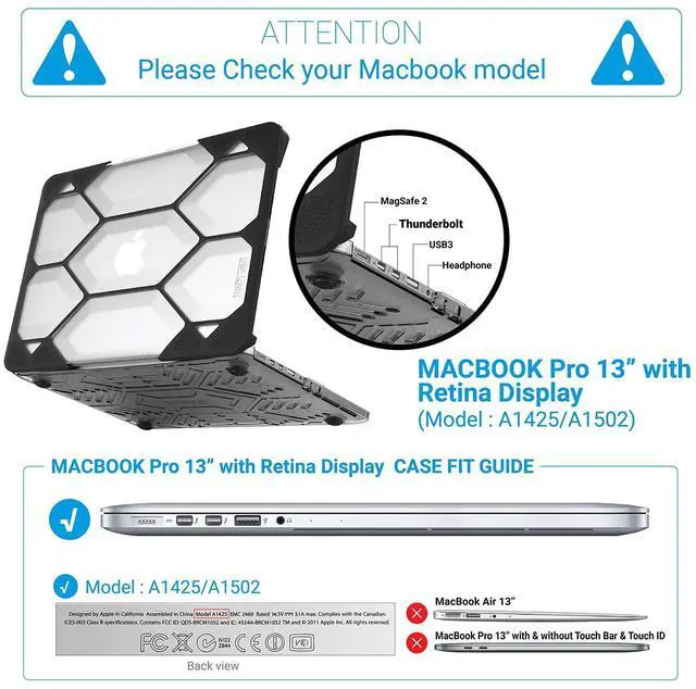 Alt view image 2 of 5 - IBENZER Compatible with MacBook Pro 13 Inch Case 2015 2014 2013 2012 A1502 A1425, Heavy Duty Protective Hard Shell Case Cover for Old Version Apple Mac Pro Retina 13, Clear, HR13CYCL