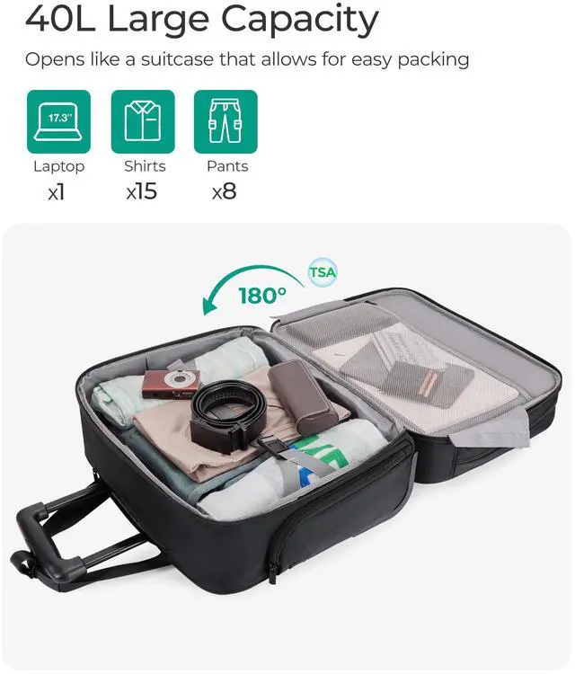 Alt view image 2 of 5 - BAGSMART Rolling Laptop Bag, Briefcase with Wheels Fits 17.3 Inch Laptop, Overnight Rolling Bag with TSA Lock, Computer Bag for Travel/Men/Women, Black