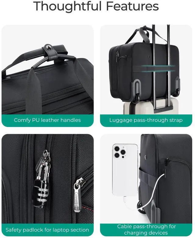 Alt view image 5 of 5 - BAGSMART Rolling Laptop Bag, Briefcase with Wheels Fits 17.3 Inch Laptop, Overnight Rolling Bag with TSA Lock, Computer Bag for Travel/Men/Women, Black