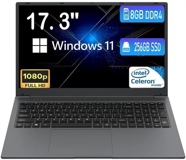 Main image of MTWZMM 17 inch Laptop, 8GB RAM 256 SSD, 17.3 inch FHD 1920x1080 Display, Celeron N5095(Up to 2.9GHz), Window 11, WiFi, Bluetooth 4.2, USB 3.0, Webcam, HDMI, for Students and Business