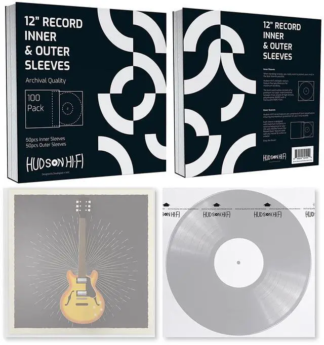 Main image of Hudson Hi-Fi 50 ct. Inner Sleeves for Vinyl Records & 50 ct. Vinyl Outer Sleeves - 100 Vinyl Sleeves for Records, Clear Outer & Inner Sleeves for Vinyl Records
