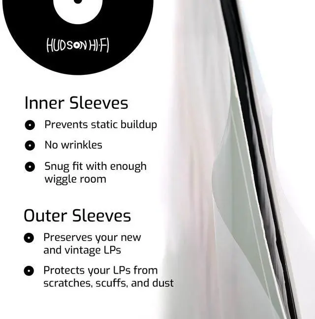 Alt view image 4 of 5 - Hudson Hi-Fi 50 ct. Inner Sleeves for Vinyl Records & 50 ct. Vinyl Outer Sleeves - 100 Vinyl Sleeves for Records, Clear Outer & Inner Sleeves for Vinyl Records
