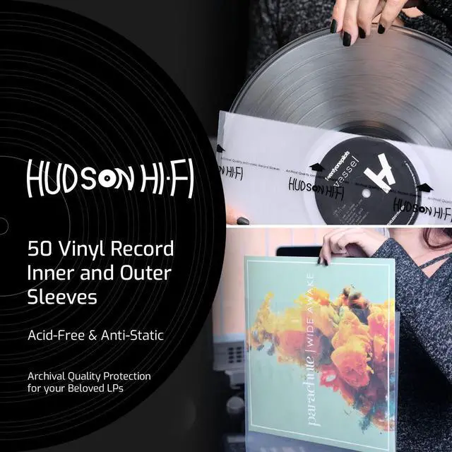 Alt view image 2 of 5 - Hudson Hi-Fi 50 ct. Inner Sleeves for Vinyl Records & 50 ct. Vinyl Outer Sleeves - 100 Vinyl Sleeves for Records, Clear Outer & Inner Sleeves for Vinyl Records
