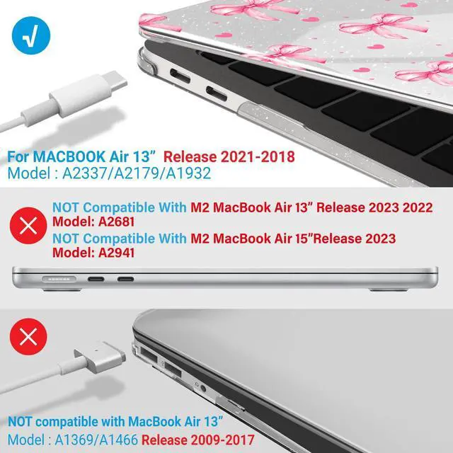 Alt view image 4 of 5 - IBENZER Compatible with New MacBook Air 13 inch case 2022 2021 2020 M1 A2337 A2179 A1932, Hard Shell Case for Mac Air 13 with Touch ID (2018-2022), Bow, AT13-BOW