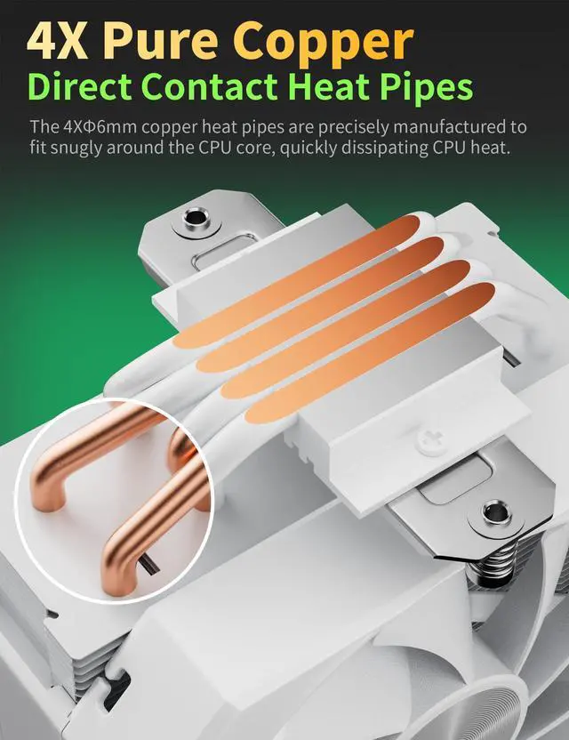 Alt view image 2 of 5 - White 120mm 1650rpm CPU Air Cooler with 4x6mm Heat Pipes, 6.1" Height - Compatible with AMD AM5/AM4/AM3 & Intel LGA 1851/1700/1851/1155/1156/2011