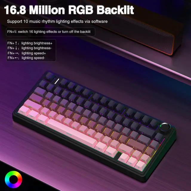 Alt view image 4 of 5 - AULA F75 Pro Wireless Mechanical Keyboard,75% Gasket Hot Swappable Custom Keyboard,RGB Backlit,Pre-lubed Reaper Switches,Side Printed PBT Keycaps Mechanical Gaming Keyboards, Pink&Black