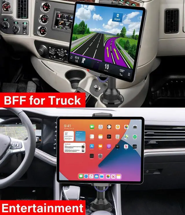 Alt view image 2 of 5 - APPS2Car Solid Cup Holder Tablet Mount for Car, Adjustable Height iPad Car Mount for Truck Low Profile Road Trip Essentials Compatible with 4.7-13" iPad Pro Air Mini, Fire, iPhone, Cell Phone - Black