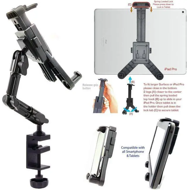 Alt view image 4 of 5 - ChargerCity Heavy Duty Aluminum Alloy Pole/Bar Mic Microphone cymbal Stand Tablet Smartphone Holder Zoom Meeting Clamp Mount for All iPad Tablets & iPhone Pro Max Plus (All Generations)