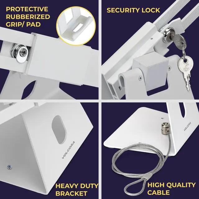 Alt view image 5 of 5 - Volcora Anti-Theft Tablet Stand iPad Security Holder with Lock, White 10-13 Inch Kiosk Stand Mount, Swivel, Adjustable, for iPad Pro, Air, POS Register, Retail Business, Checkout, Cashier