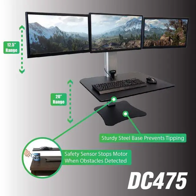 Alt view image 3 of 5 - Victor DC475 High Rise Electric Triple Monitor Gaming Desk|3Large Monitor Sit-Stand Desk |28" Wide Gaming Surface|Compatible with Any Standard Desk|Adjustable Monitor Holder|Cable Management Included