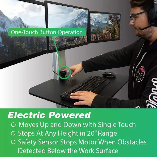 Alt view image 4 of 5 - Victor DC475 High Rise Electric Triple Monitor Gaming Desk|3Large Monitor Sit-Stand Desk |28" Wide Gaming Surface|Compatible with Any Standard Desk|Adjustable Monitor Holder|Cable Management Included