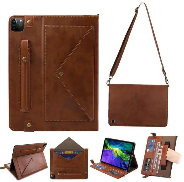 Main image of Dteck PU Leather Case for Apple iPad Pro 13" M4 (2024), Durable Folio Case with Card Slots & Pockets & Pen Holder & Stand Function, Protective Crossbody Case for iPad with Shoulder Strap, Coffee