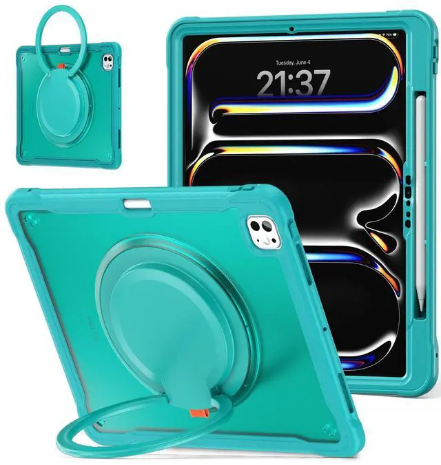 Main image of Batianda iPad Pro 13 inch Case 2024 M4 Chip Lightweight Dual-Layer Protective Tablet Cover, Durable Shock-Absorbing Corners with 360deg Rotating Retractable Kickstand Ring Built-in Pen Slot, Blue