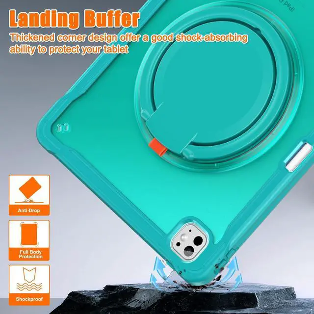 Alt view image 5 of 5 - Batianda iPad Pro 13 inch Case 2024 M4 Chip Lightweight Dual-Layer Protective Tablet Cover, Durable Shock-Absorbing Corners with 360deg Rotating Retractable Kickstand Ring Built-in Pen Slot, Blue