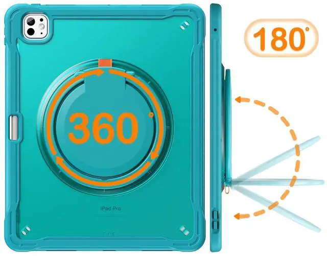 Alt view image 4 of 5 - Batianda iPad Pro 13 inch Case 2024 M4 Chip Lightweight Dual-Layer Protective Tablet Cover, Durable Shock-Absorbing Corners with 360deg Rotating Retractable Kickstand Ring Built-in Pen Slot, Blue