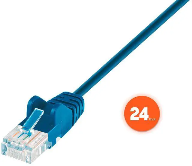 Alt view image 2 of 5 - Intellinet Slim Cat6 Ethernet Network Patch Cable - 24 Pack - 10Gbps & 250MHz, Snagless Boot, 30AWG Pure Bare Copper Wire, Gold-Plated Contacts, Lifetime Mfg Warranty - 0.5ft, 24 Pack, Blue