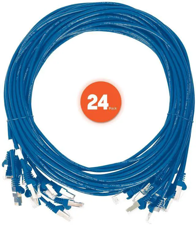 Alt view image 5 of 5 - Intellinet Slim Cat6 Ethernet Network Patch Cable - 24 Pack - 10Gbps & 250MHz, Snagless Boot, 30AWG Pure Bare Copper Wire, Gold-Plated Contacts, Lifetime Mfg Warranty - 0.5ft, 24 Pack, Blue