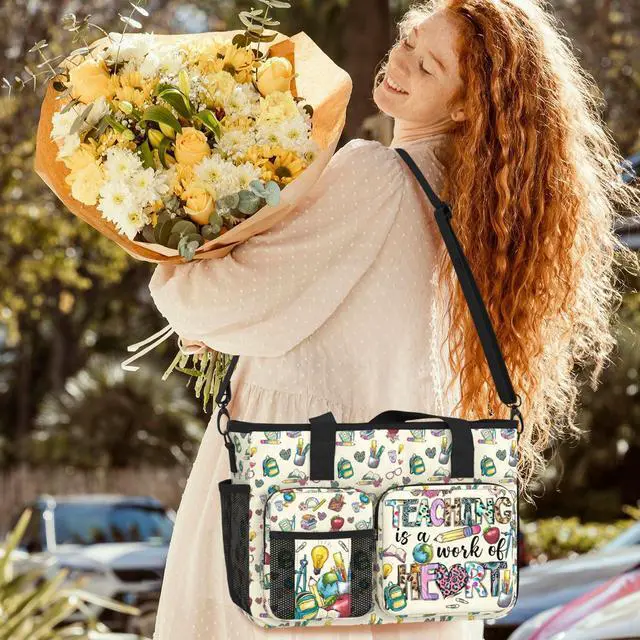 Alt view image 5 of 5 - 84hoods Teacher Shoulder Bag for Work. Waterproof Teacher Work Bag with Large Compartments, Padded Laptop Storage and Multiple Pockets. Gift for Teacher. Work of Heart.