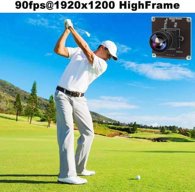 Alt view image 2 of 5 - ALPCAM 2MP Global Shutter USB Camera Module 1200P 90fps High Speed Camera with No Distortion Lens Wide Angle UVC Webcam Board AR0234 Lightburn Camera for Golf Swing Windows, Linux, Android,Mac OS
