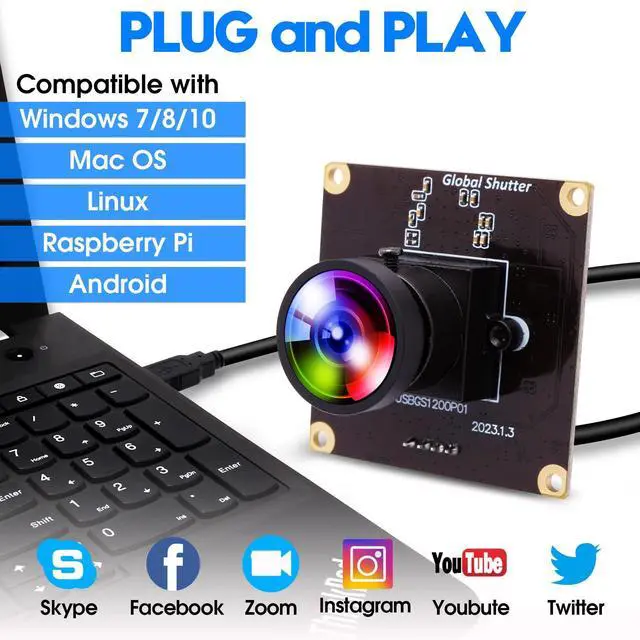 Alt view image 5 of 5 - ALPCAM 2MP Global Shutter USB Camera Module 1200P 90fps High Speed Camera with No Distortion Lens Wide Angle UVC Webcam Board AR0234 Lightburn Camera for Golf Swing Windows, Linux, Android,Mac OS