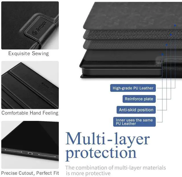 Alt view image 4 of 5 - Antbox Case for iPad (A16) 11th Generation 11'' 2025/ iPad 10th Generation 10.9'' High Grade Skin-Touch Vegan Leather with Built-in Pencil Holder Auto Sleep/Wake Function (Black)