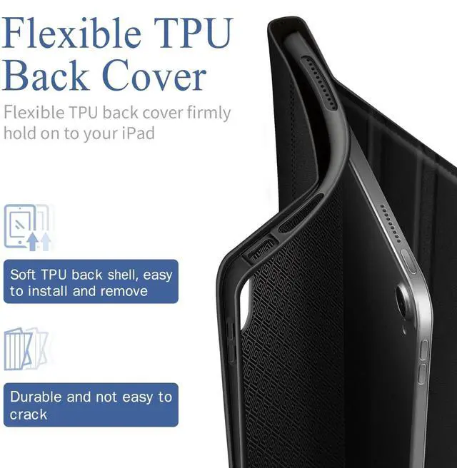 Alt view image 5 of 5 - Antbox Case for iPad (A16) 11th Generation 11'' 2025/ iPad 10th Generation 10.9'' High Grade Skin-Touch Vegan Leather with Built-in Pencil Holder Auto Sleep/Wake Function (Black)