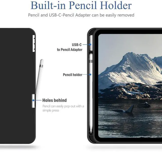 Alt view image 3 of 5 - Antbox Case for iPad (A16) 11th Generation 11'' 2025/ iPad 10th Generation 10.9'' High Grade Skin-Touch Vegan Leather with Built-in Pencil Holder Auto Sleep/Wake Function (Black)