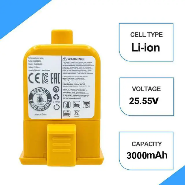 Alt view image 4 of 5 - Aokcsha 3000mAh Replacement Battery for LG Cord Zero A9,A9S,P9,A9K-CORE,A9MAX,A9T-Ultra,A9K-PRO,A9N,A9M,A9MULTI,A958,A958SA,A9 Plus A905M A907GMS A905RM A908MVR A958SA A929KVM,Li-Ion 25.55V Battery