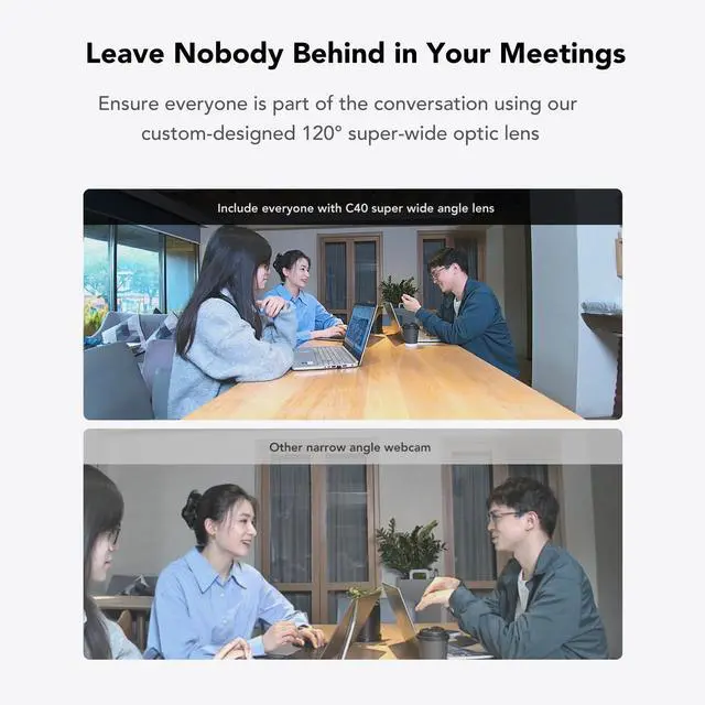 Alt view image 3 of 5 - NUROUM C40(2nd Gen) 2K Video Conference Webcam with Microphone and Speaker, 5X Zoom, 4 Noise Cancelling Mics Conference Room Camera, 120degUltra Wide Angle, 16ft Voice Pickup, for Zoom/Skype/Teams