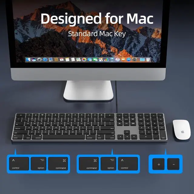 Alt view image 2 of 5 - B.FRIENDIT Bluetooth Keyboard, Quiet USB Wired Computer Keyboards, Full Size Low-Profile Flat Key, Multi-Device Rechargeable Keyboard for MacBook Pro/Air, iMac, Mac mini