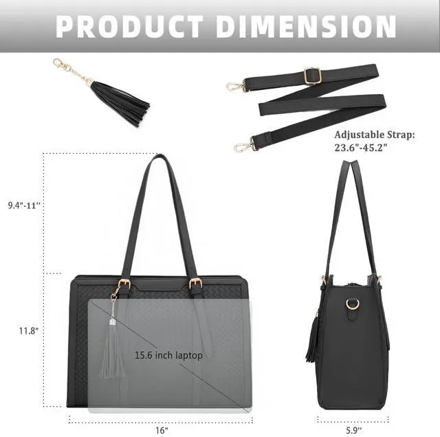 Alt view image 3 of 5 - Laptop Tote Bag for Women fits 15.6 Laptop, PU Leather Work Tote bags for Women Large Computer Tote Handbag with Purse