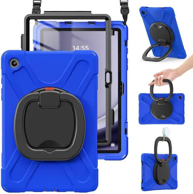 Main image of BRAECN Case for Samsung Galaxy Tab A9 Plus 11 Inch 2023 SM-X210/X216/X218, Heavy Duty Rugged Silicone Cover with Screen Protector, Handle Grip, Swivel Stand, Shoulder Strap for Samsung Tab A9+, Blue