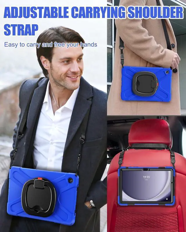 Alt view image 5 of 5 - BRAECN Case for Samsung Galaxy Tab A9 Plus 11 Inch 2023 SM-X210/X216/X218, Heavy Duty Rugged Silicone Cover with Screen Protector, Handle Grip, Swivel Stand, Shoulder Strap for Samsung Tab A9+, Blue