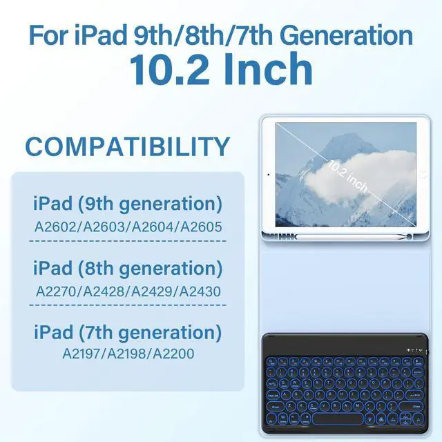 Alt view image 2 of 5 - BQDIYOO Keyboard Case for iPad 9th/8th/7th Generation(2021/2020/2019) Detachable Wireless Bluetooth Keyboard Case for 10.2 inch iPad 9/8/7 Cover with Pencil Holder Auto Wake/Sleep, Blue