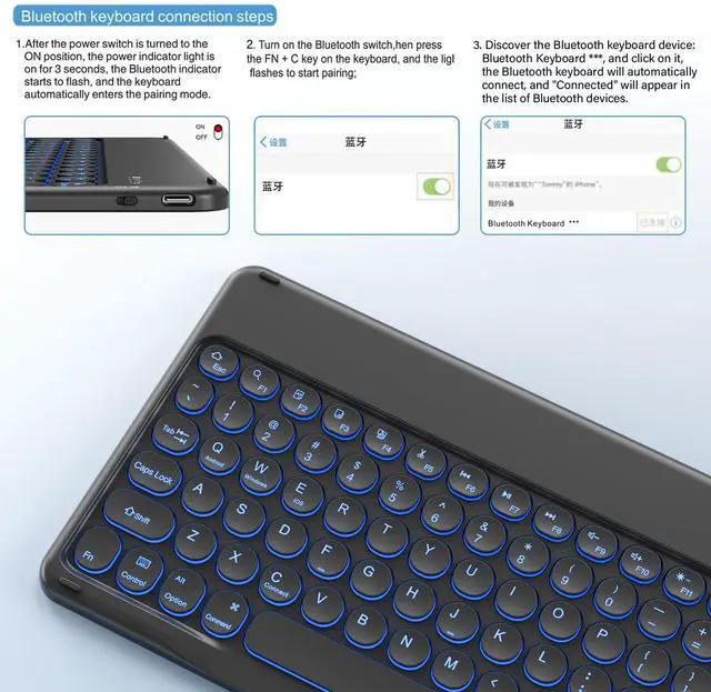 Alt view image 3 of 5 - BQDIYOO Keyboard Case for iPad 9th/8th/7th Generation(2021/2020/2019) Detachable Wireless Bluetooth Keyboard Case for 10.2 inch iPad 9/8/7 Cover with Pencil Holder Auto Wake/Sleep, Blue