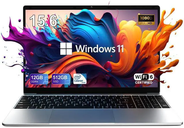 Main image of CFVOCUY Laptop Computer, 15.6'' FHD IPS Student Laptops, Celeron N5095 4-Core Processor, 12GB RAM + 512GB SSD up to Expandable 1TB, 2.4G+5G WiFi, 2 Years Warranty, Long Battery Life