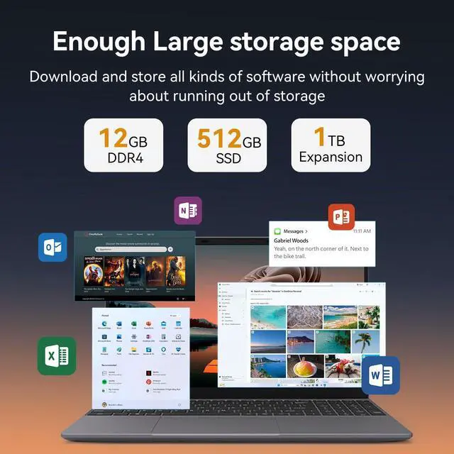 Alt view image 2 of 4 - CFVOCUY Laptop Computer, 15.6'' FHD IPS Student Laptops, Celeron N5095 4-Core Processor, 12GB RAM + 512GB SSD up to Expandable 1TB, 2.4G+5G WiFi, 2 Years Warranty, Long Battery Life