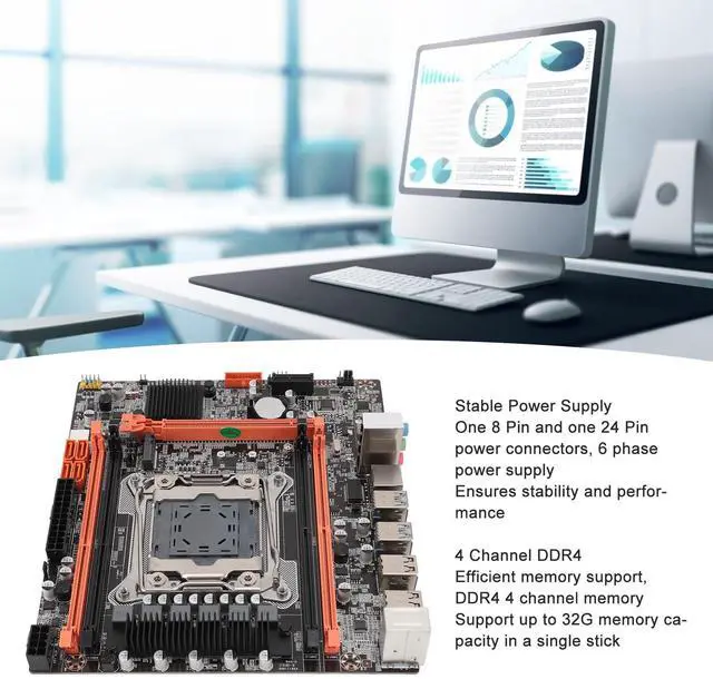 Alt view image 2 of 5 - X99 Motherboard, LGA 2011-3 4 Channel DDR4 PCIe X16, SATA3.0, NVME M.2 Port, USB3.0/2.0 Interface Computer Motherboard