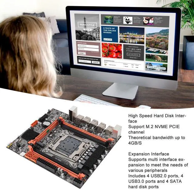 Alt view image 3 of 5 - X99 Motherboard, LGA 2011-3 4 Channel DDR4 PCIe X16, SATA3.0, NVME M.2 Port, USB3.0/2.0 Interface Computer Motherboard
