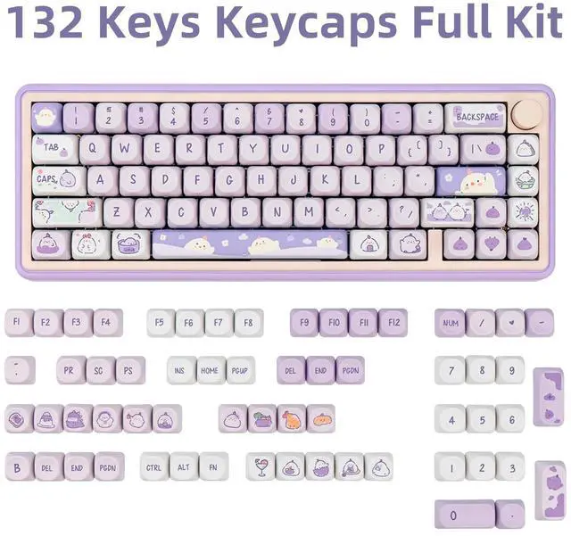 Alt view image 2 of 5 - COOMICKEY PBT Keycaps, 132 Keys Cute Keycaps Dye-Sublimation Kawaii Purple Keycaps Set MOA Profile for Cherry Gateron MX Keys Mechanical Keyboards