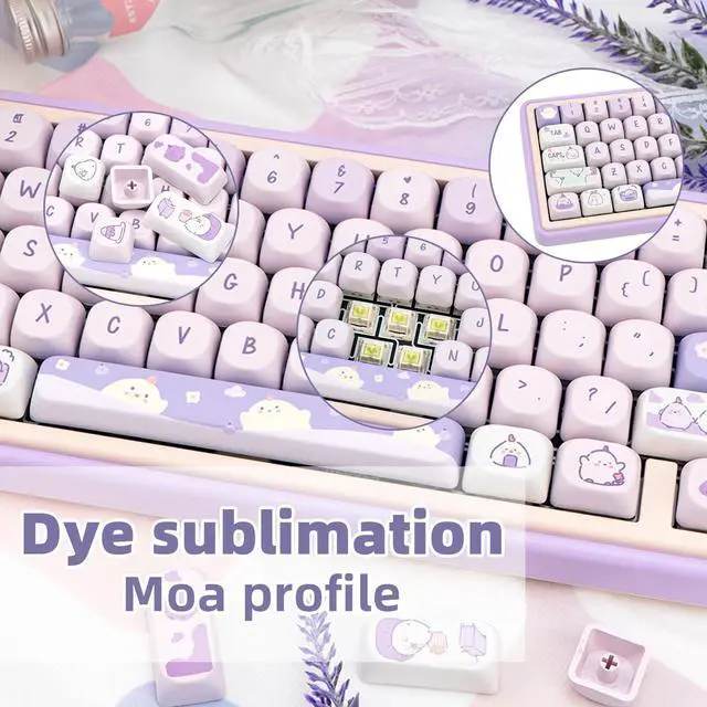 Alt view image 3 of 5 - COOMICKEY PBT Keycaps, 132 Keys Cute Keycaps Dye-Sublimation Kawaii Purple Keycaps Set MOA Profile for Cherry Gateron MX Keys Mechanical Keyboards
