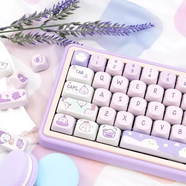 Alt view image 4 of 5 - COOMICKEY PBT Keycaps, 132 Keys Cute Keycaps Dye-Sublimation Kawaii Purple Keycaps Set MOA Profile for Cherry Gateron MX Keys Mechanical Keyboards