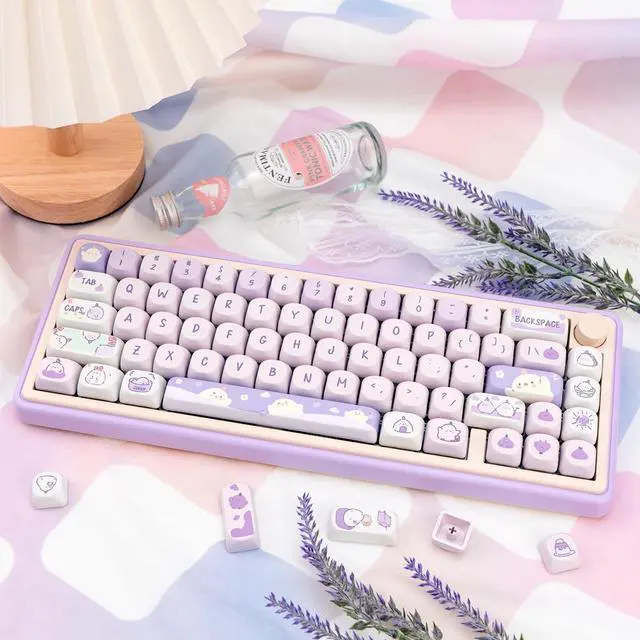 Alt view image 5 of 5 - COOMICKEY PBT Keycaps, 132 Keys Cute Keycaps Dye-Sublimation Kawaii Purple Keycaps Set MOA Profile for Cherry Gateron MX Keys Mechanical Keyboards