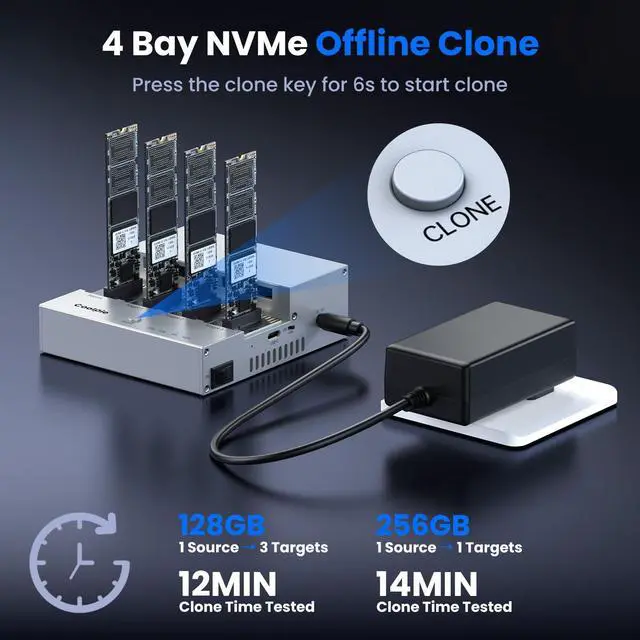 Alt view image 2 of 5 - 4-Bay M.2 NVME Cloner, Coolpie CR510 20Gbps NVMe Enclosure for SSD Offline Clone& Read Write, Tool Free M.2 Cloner with Cooling Fans, Supports Size for SSD Size 2230/2242/2260/2280/22110