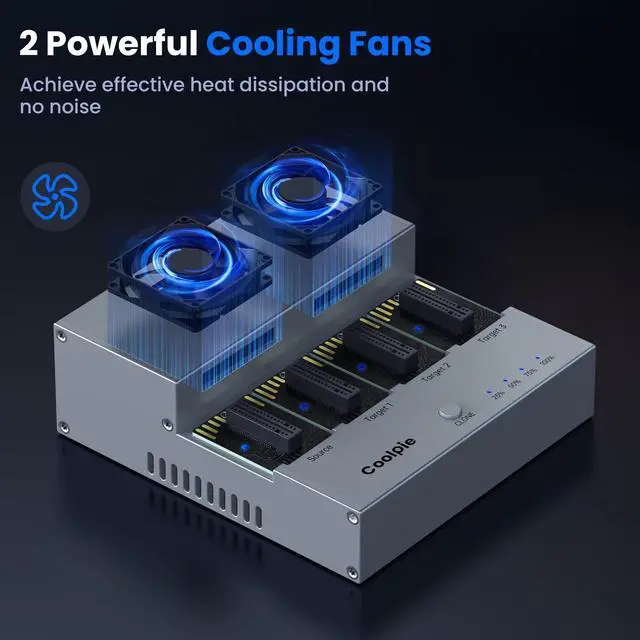 Alt view image 4 of 5 - 4-Bay M.2 NVME Cloner, Coolpie CR510 20Gbps NVMe Enclosure for SSD Offline Clone& Read Write, Tool Free M.2 Cloner with Cooling Fans, Supports Size for SSD Size 2230/2242/2260/2280/22110