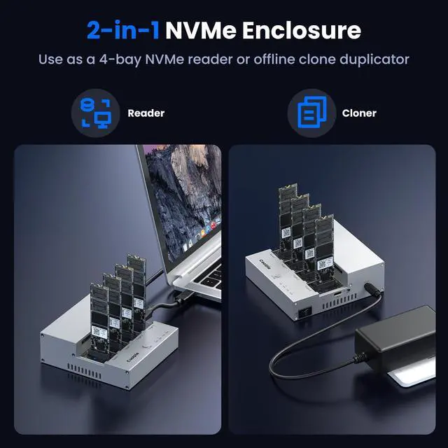 Alt view image 5 of 5 - 4-Bay M.2 NVME Cloner, Coolpie CR510 20Gbps NVMe Enclosure for SSD Offline Clone& Read Write, Tool Free M.2 Cloner with Cooling Fans, Supports Size for SSD Size 2230/2242/2260/2280/22110