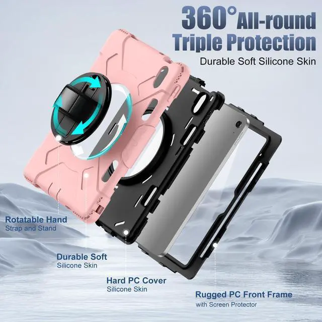 Alt view image 3 of 5 - Cousper for iPad A16 11th/10th Generation Case 11/10.9 Inch 2025/2022 with Screen Protector, 360degRotating Stand, Handle, Adjustable Strap, for iPad Shockproof Cover 10 Gen with Pencil Holder, Pink