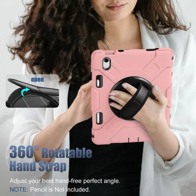 Alt view image 5 of 5 - Cousper for iPad A16 11th/10th Generation Case 11/10.9 Inch 2025/2022 with Screen Protector, 360degRotating Stand, Handle, Adjustable Strap, for iPad Shockproof Cover 10 Gen with Pencil Holder, Pink