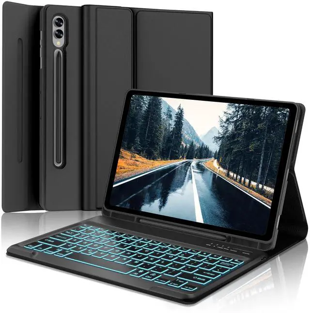 Main image of Keyboard Case for Galaxy Tab S10 Plus/S9 Plus/S9FE Plus 12.4 inch, 7 Color Backlit, Rechargeable, Detachable Wireless Bluetooth Keyboard, S Pen Holder, Smart Folio Cover for Samsung Tab S10+/S9+/S9fe+